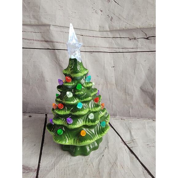 Christmas Is Forever Ceramic Green Light Up Christmas Tree 7.5in Multicolor Read - Picture 8 of 12